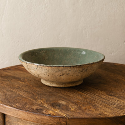 Versatile Handcrafted Decorative Bowl - Accent Bowl For Home Decor Perfect For Table Arrangement Or Everyday Styling - 12", Green/Brown