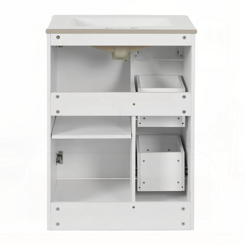 Meuble-lavabo moderne 24 "avec lavabo, Blanc / argenté