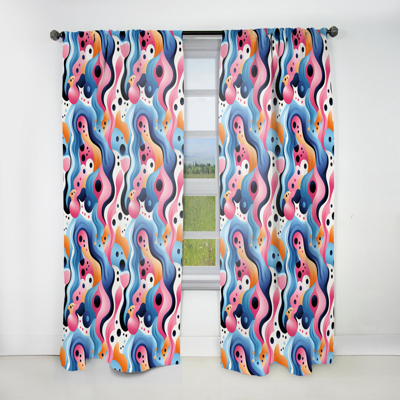 Rose et bleu Designer Waves I - Rideau abstrait - Velours obscurcissant - 1 panneau, L 52 po x L 120 po