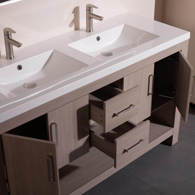 LUCCI 60" freestanding Bathroom cabinet without countertop and sink, Light Oak