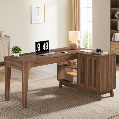 Bureau en L avec armoire de rangement, bureau de coin