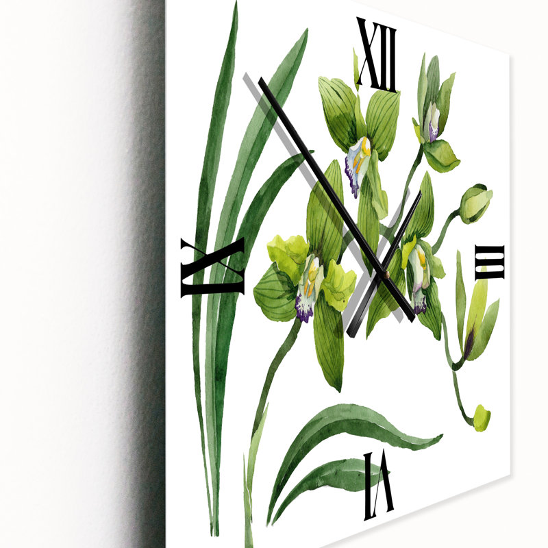 Orchidée verte - Horloge murale traditionnelle, Moyen