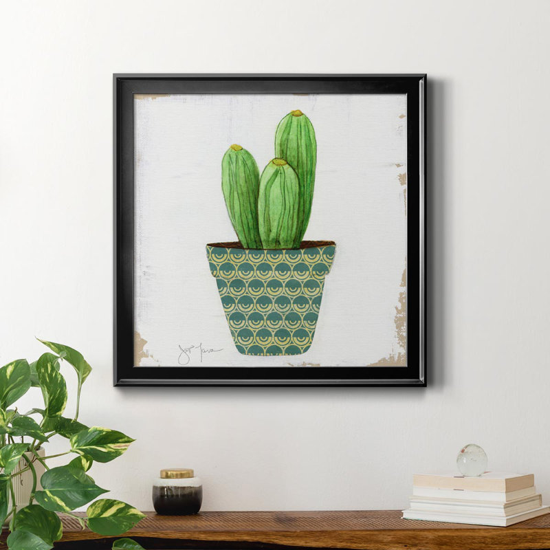 Boho Cacti II - peinture sur toile encadrée, H 17,5 po x l 17,5 po x P 1,5 po, Cadre noir