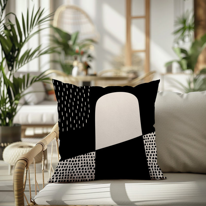Coussin carré intérieur / extérieur pia, H 15 po x l 15 po, Noir/Blanc cassé