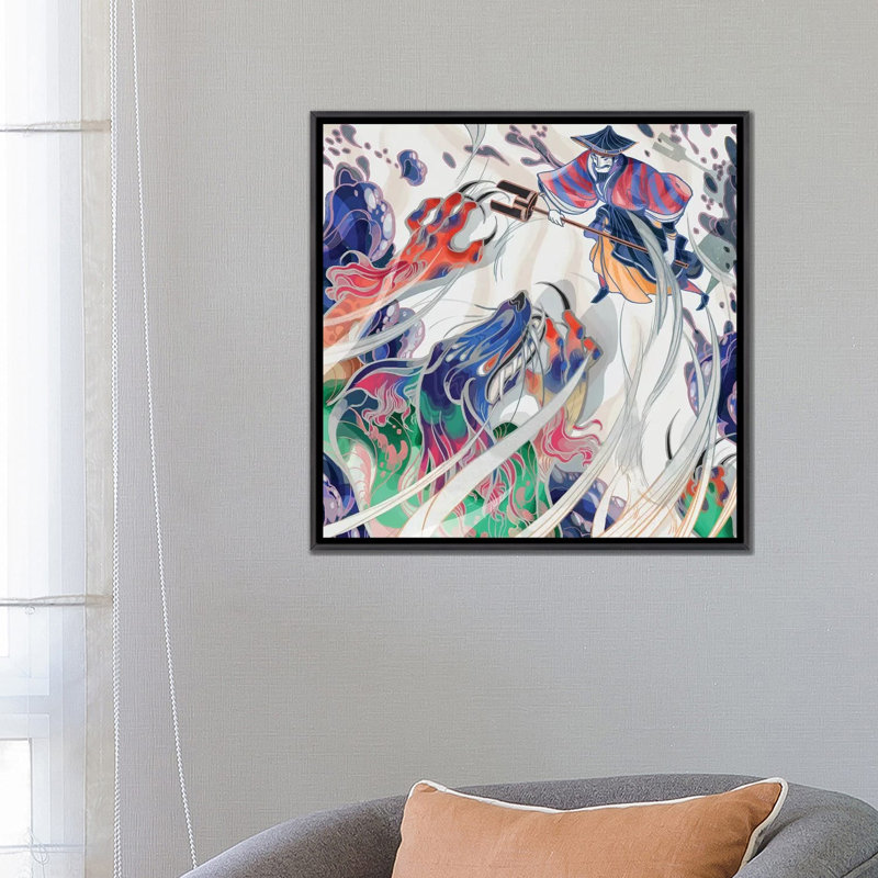 " Water Beast " by Sija Hong, No Mat, 26" H x 26" W x 1.5" D, Distressed Black Framed Canvas