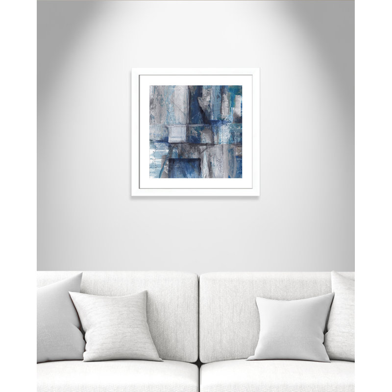Patchwork abstrait I - peinture encadrée, Papier encadré blanc mat, H 25 po x l 25 po x P 1,25 po
