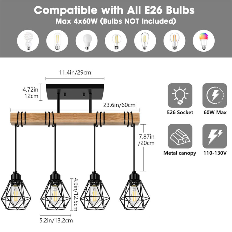 3-Lights Farmhouse Dining Room Pendant Light Fixtures, 4 Lights