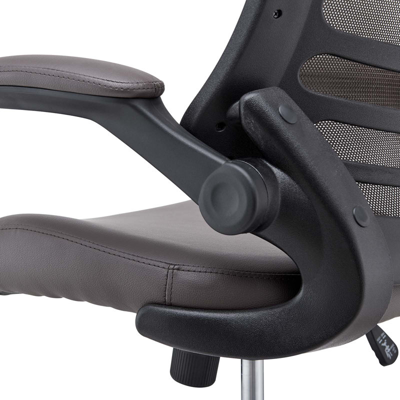 Elevated Brown Vinyl & Mesh Drafting Chair with Adjustable Arms and Swivel