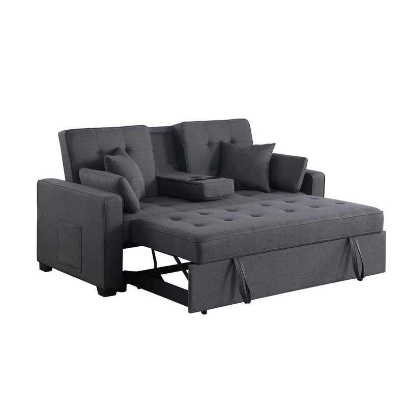 Causeuse-lit en lin gris foncé Corrado II