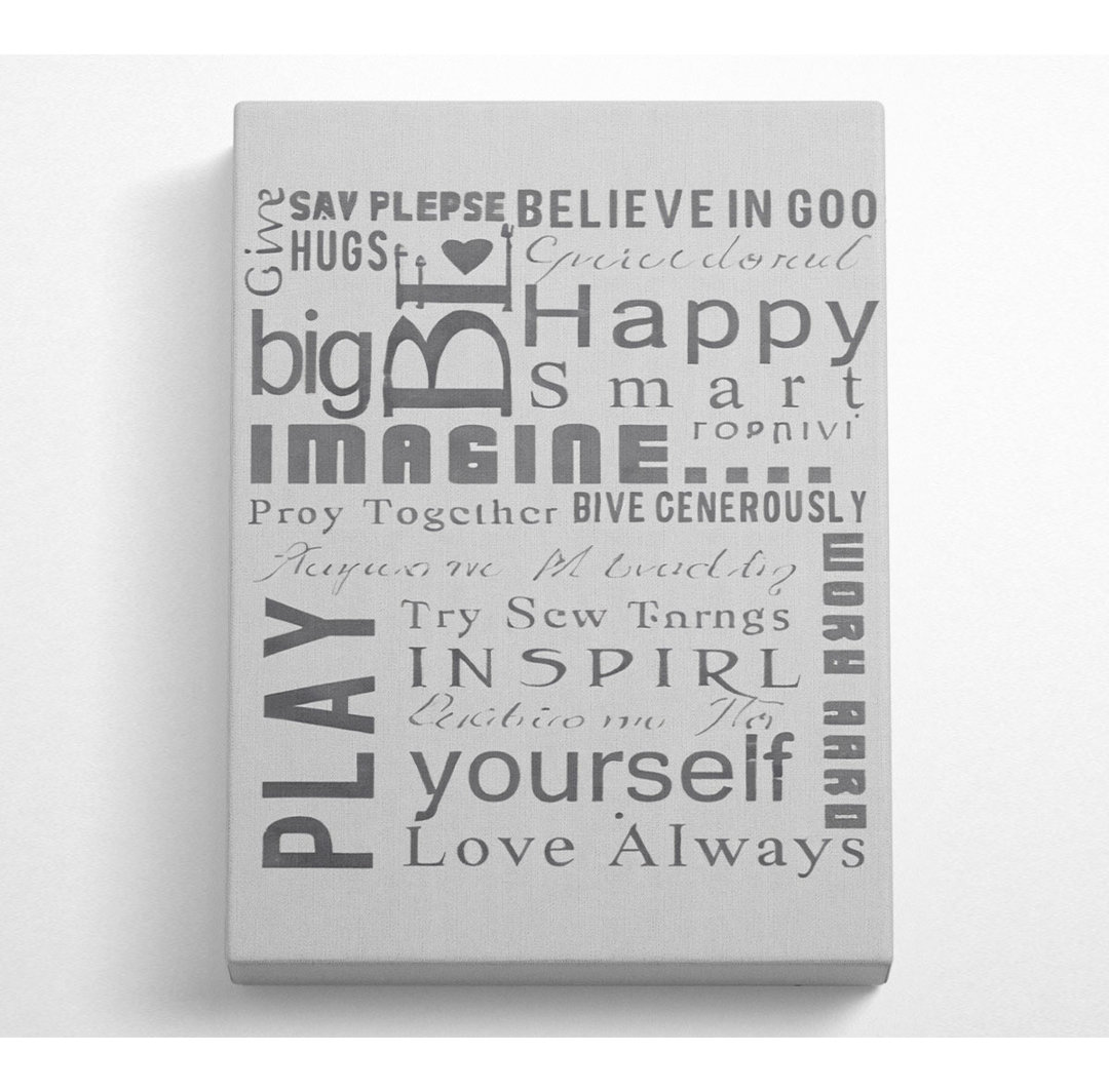 Home Quote Family Rules Be Happy Love Always Grey - Leinwanddrucke