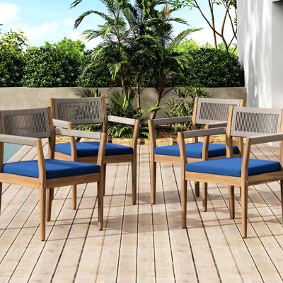 Modern Patio Dining Sets, 6 Acacia Wood Rope Chairs for Outdoor Dining