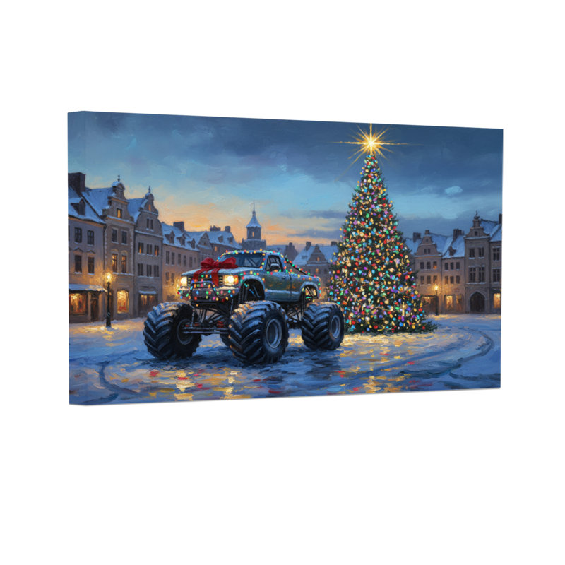Scène de nuit ville de Noël, H 12 po x l 18 po