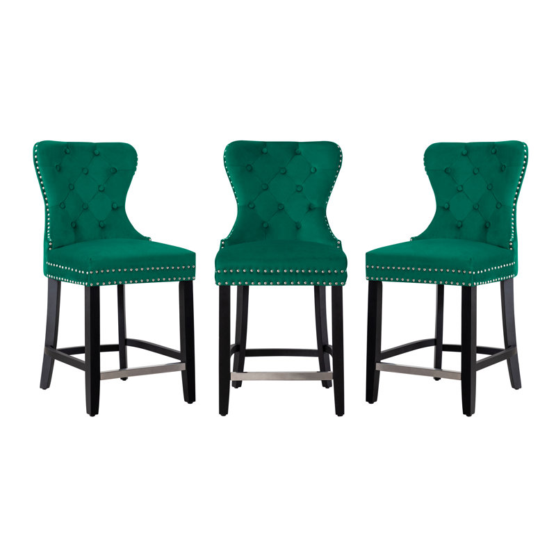 Kirsten Counter Stool with Metal Frame, Dark Green, Counter Stool (24" Seat Height), Black