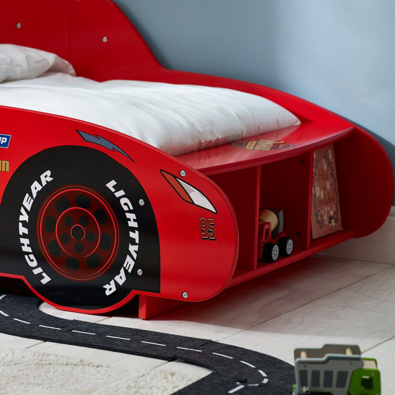 Disney Cars Lightning Mcqueen Toddler Bed: Sturdy Construction, Guarded Sides, Wooden Slats, Bright Red, Fits 140cm x 70cm Mattress (Mattress not included)