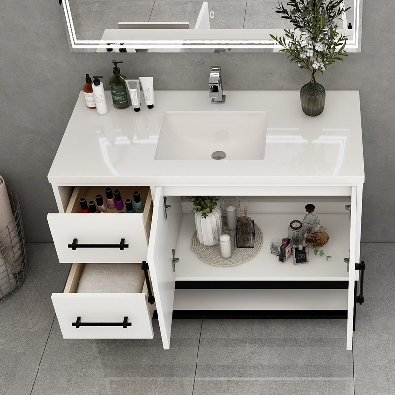 Meuble-lavabo mural 42 po avec lavabo et support en acrylique renforcé Victoria, Blanc lustré