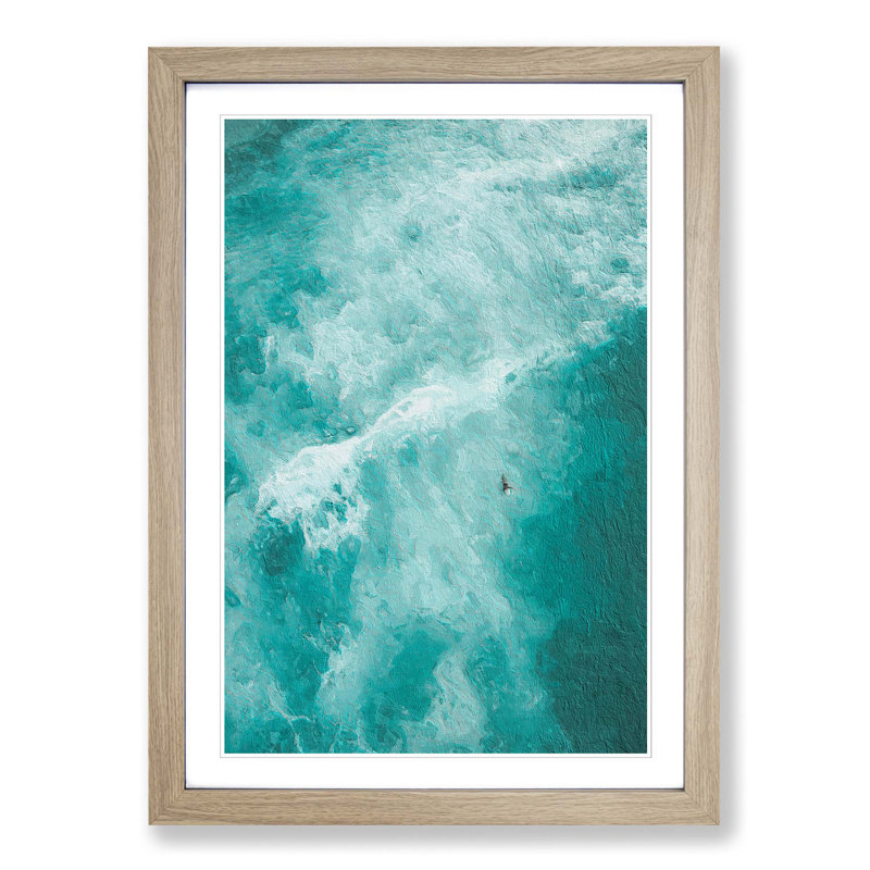 Surfing Waves in Bondi Beach in Australia - Picture Frame Painting Print on MDF, 36cm H x 27cm W x 2cm D, Oak Framed