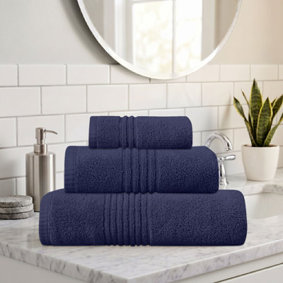 Ensemble de serviettes de bain 100% coton 100% coton zéro absorbant Phoebe Home Weavers, 13 po x 13 po (1), 16 po x 24 po (1), 27 po x 54 po (1) (1 bain, 1 main, 1 ensemble de serviettes de lavage) Bleu marine