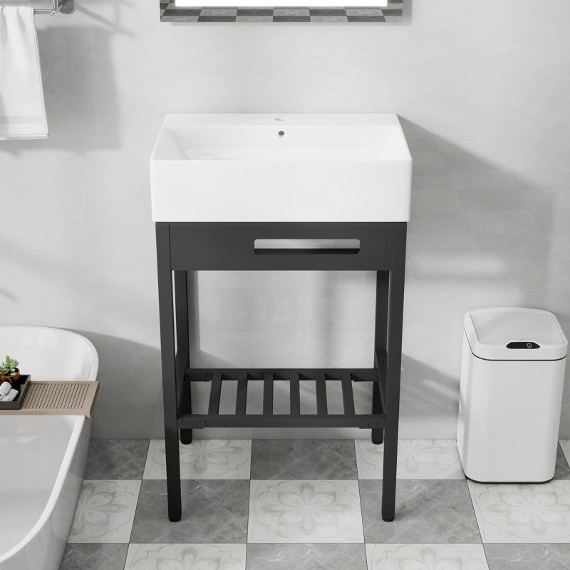 24"x16.8" Rectangular Console Bathroom Sink With Leg