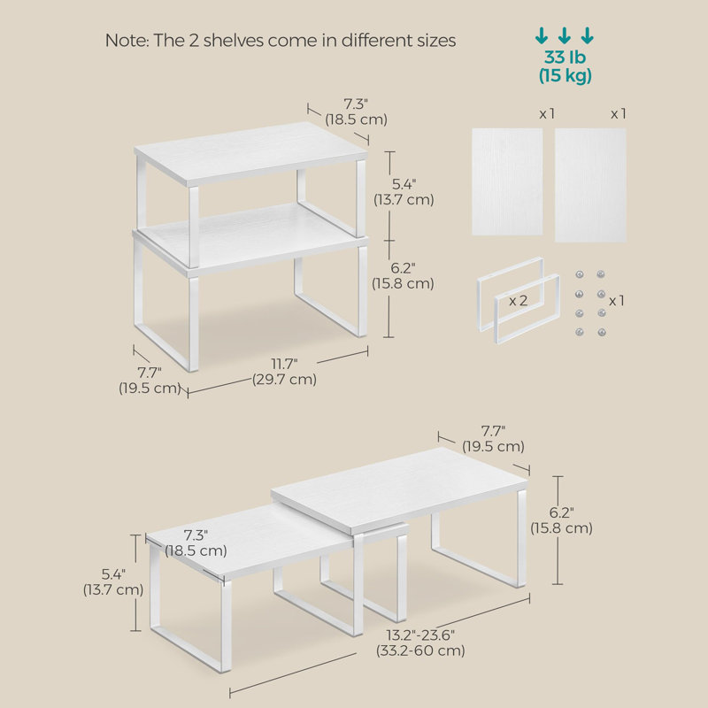 Ensemble de 2 tablettes de comptoir de cuisine, Blanc