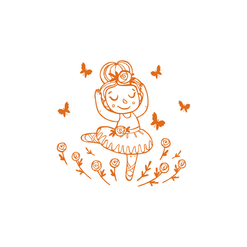 Décalcomanie murale ballerine avec papillons dessiné, Orange