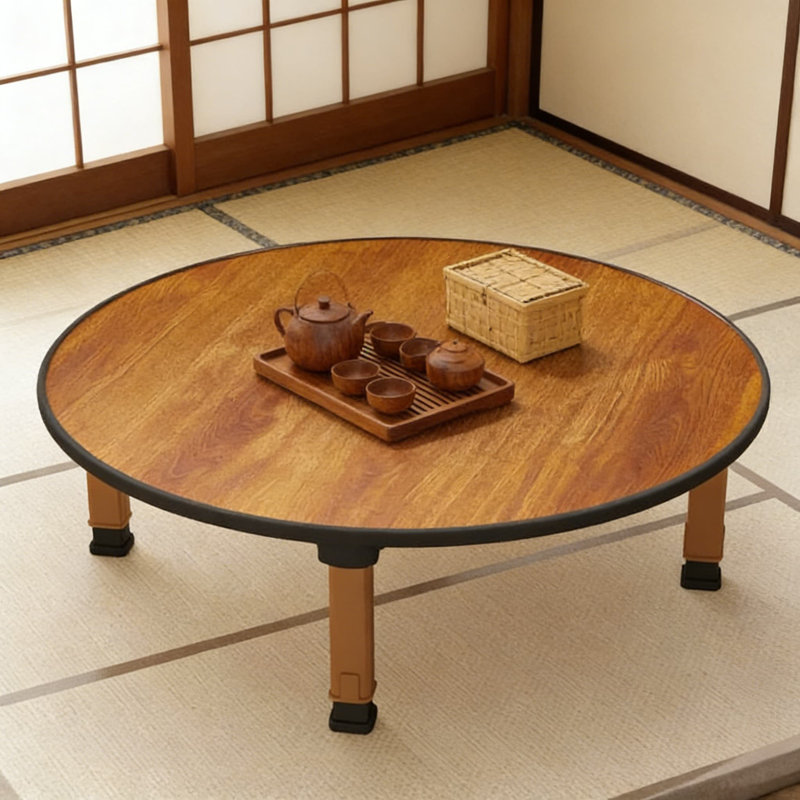 Table basse pliante de style japonais, table basse portable avec plateau en panneau de fibres à densité moyenne robuste, bureau de plancher pliable pour le salon, la chambre à coucher et les petits espaces
