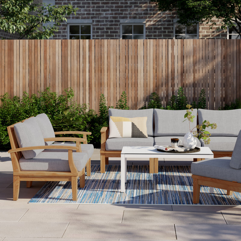 Ensemble de conversation modulaire en teck avec coussins 8 pièces Marina, gris