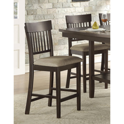 2 Counter Height Chairs In Dark Brown, Fabric, Slat-back, Wood Frame Dining Brown Seating, 2pc, Fabric Padding, Slat Back, Furniture