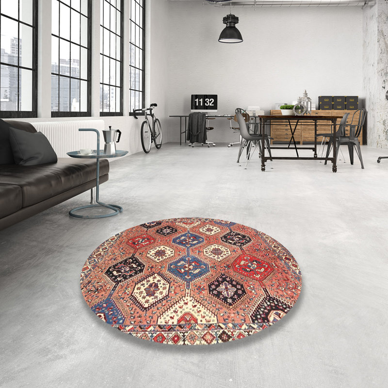 Tapis rouge / bleu / ivoire, Rond 6 pi