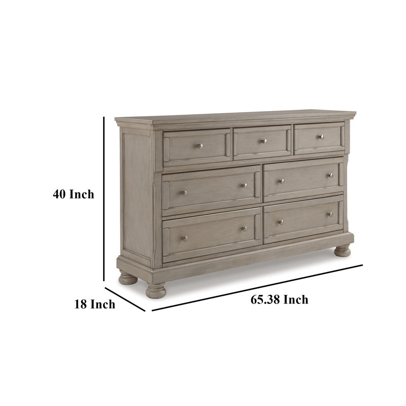 Grande commode Ryno, 7 tiroirs, plateau coulissant, boutons ronds argentés, gris