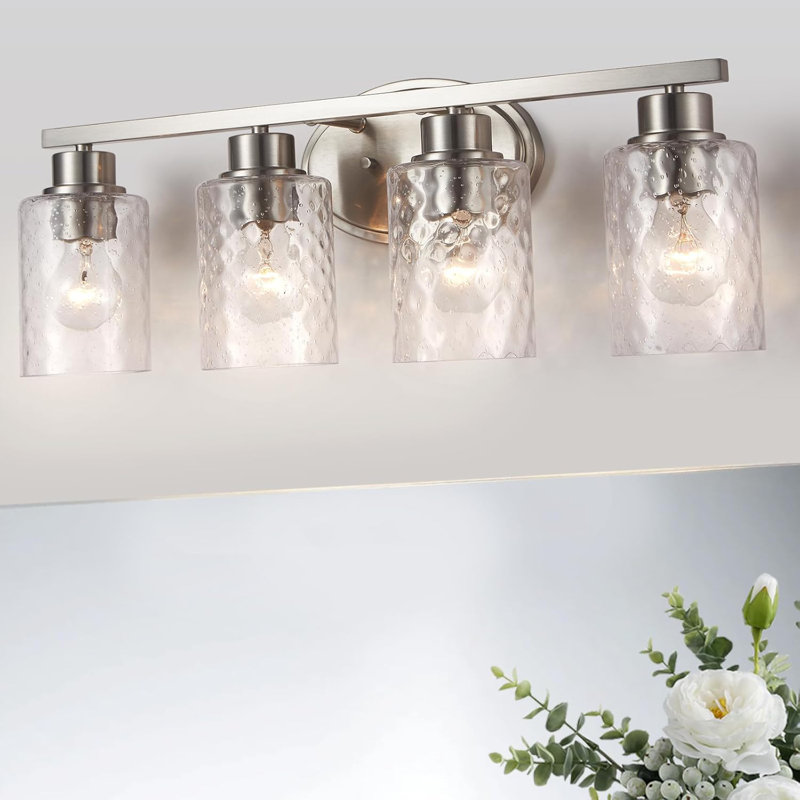Luminaire de meuble-lavabo moderne avec abat-jour en verre martelé, fixation murale antirouille pour une décoration polyvalente