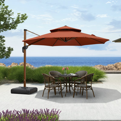Yaresli 11 FT Round Wood Pattern Cantilever Umbrella,Burgundy