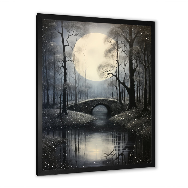 Pont gris dans le brouillard III - reproduction sur toile, Cadre photo noir, H 32 po x l 24 po x P 1 po