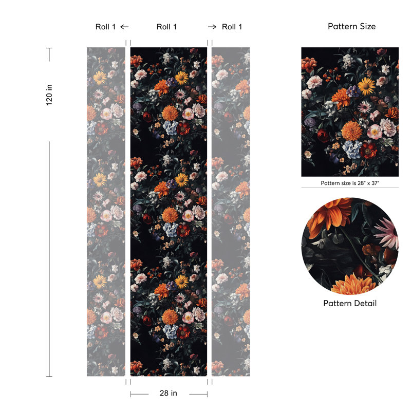 Papier peint floral amovible Midnight Garden Blossom
