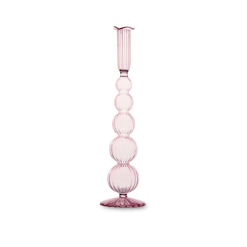 Glass Candlestick, Light Pink