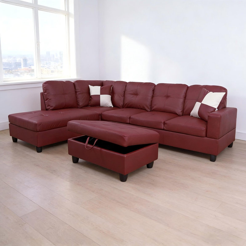 Petit canapé modulaire en similicuir 3 pièces de 103 po avec coussins de siège fermes Zoie, Orienté à gauche (vu de face)