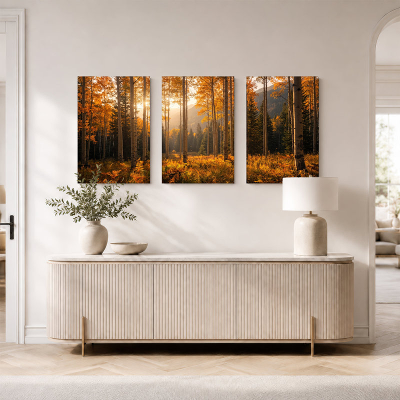 «Golden Aspen Forest at Sunrise», ensemble de 3 toiles murales, 24"H x 16"W x 3pcs