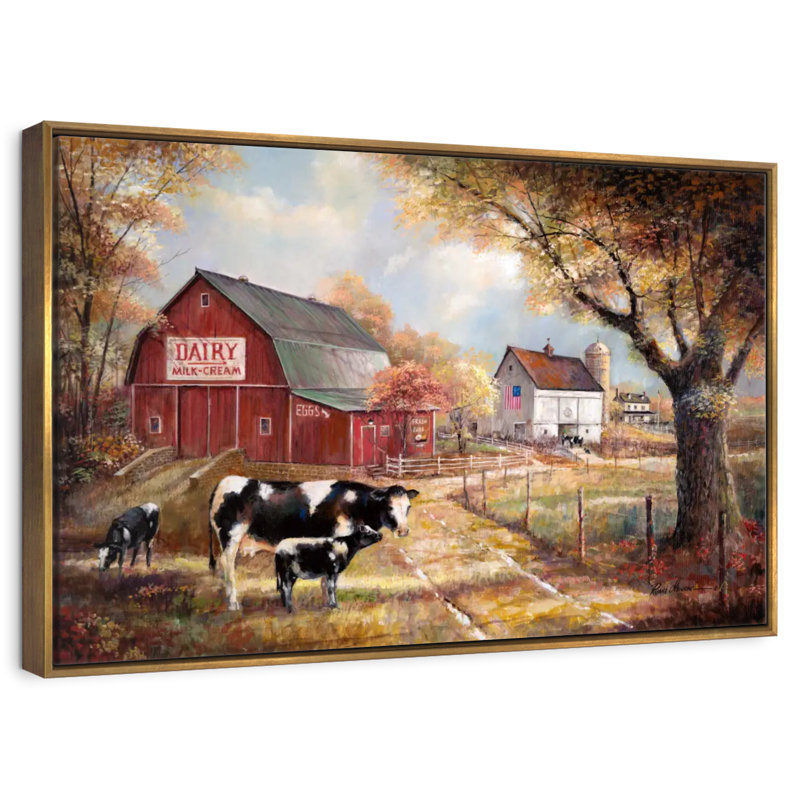 Souvenirs à la ferme, 46 po x 31 po, Cadre flottant doré