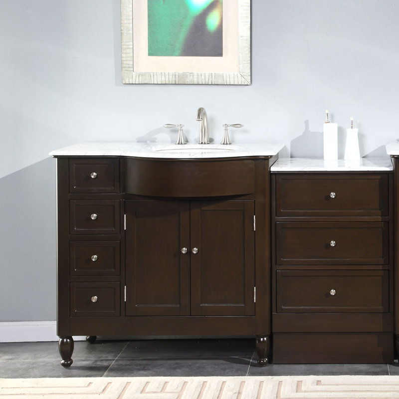 Davian Single Bathroom Vanity with Marble Top, Right Side