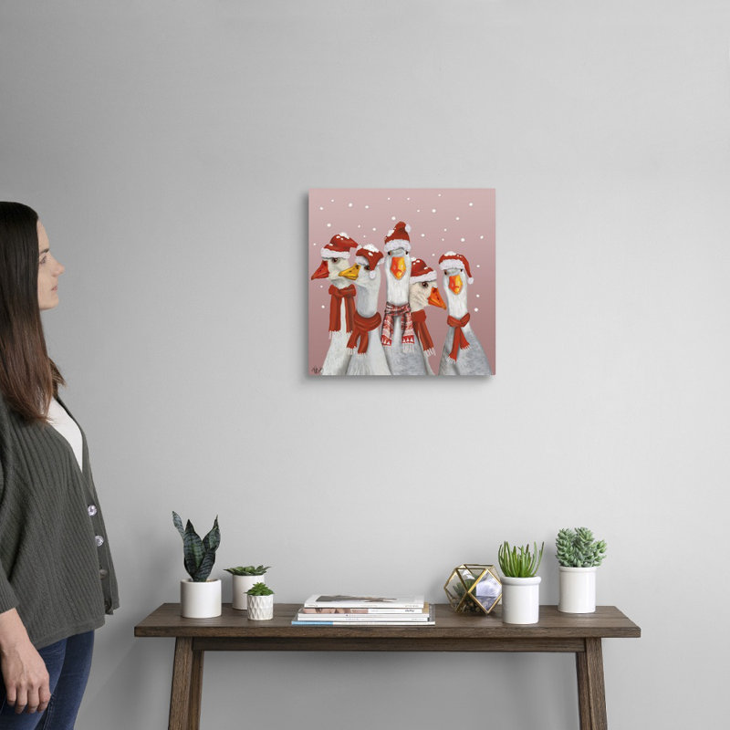 «Christmas Gaggle of Geese», reproduction d'art sur toile, Toile tendue, H 16 po x l 16 po x P 1,25 po