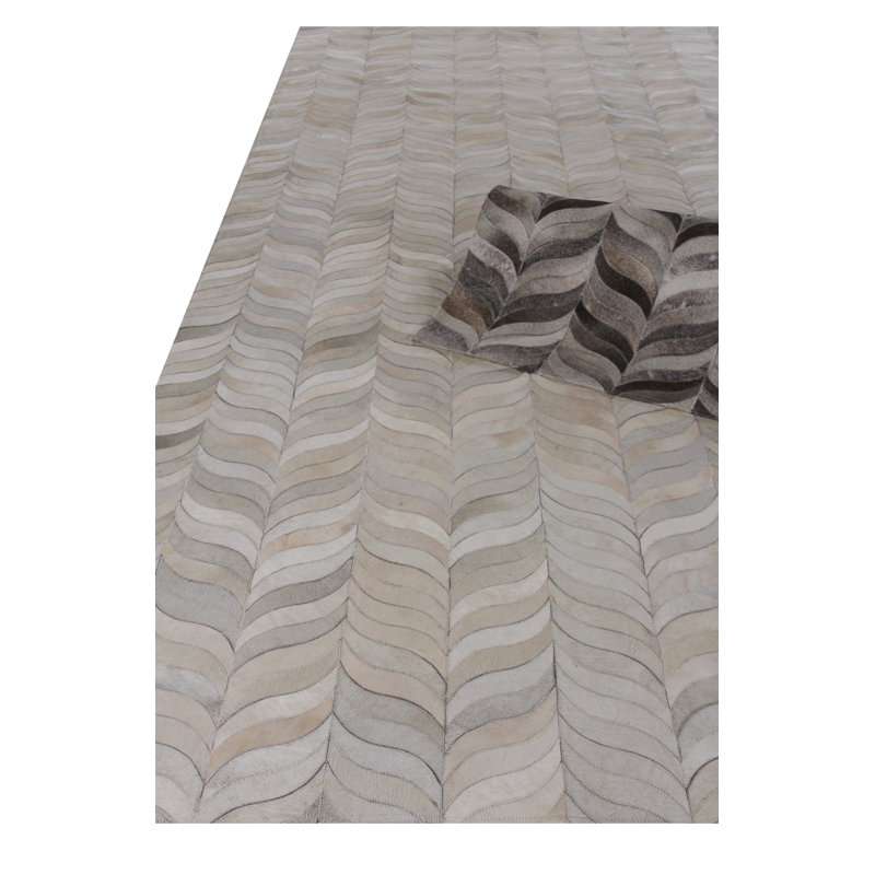 Natural Hide Cowhide Geometric Area Rug in Silver, Rectangle 11'6" x 14'6"