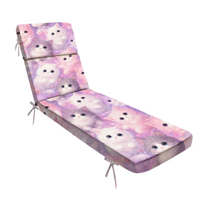 Peenoke Outdoor Indoor 3'' Lounge Patio Cushion Cute Fluffy Kittens Pink Purple Pastel Colors Whimsical Cartoon Style Water-Resistant Chaise Lounge Cushion for Chair Patio Furniture Seat Cushion