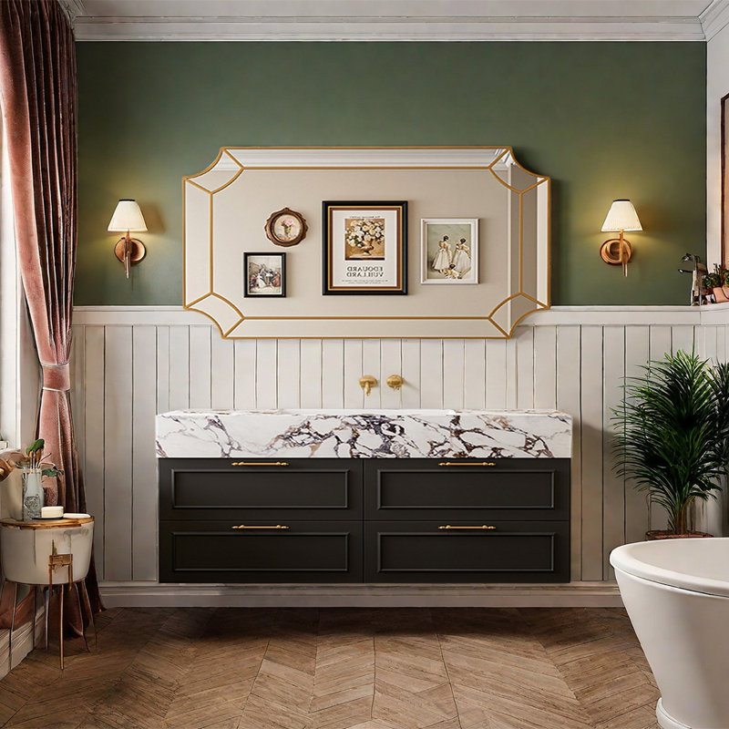 Armoire de salle de bain de style français, Noir, 63"