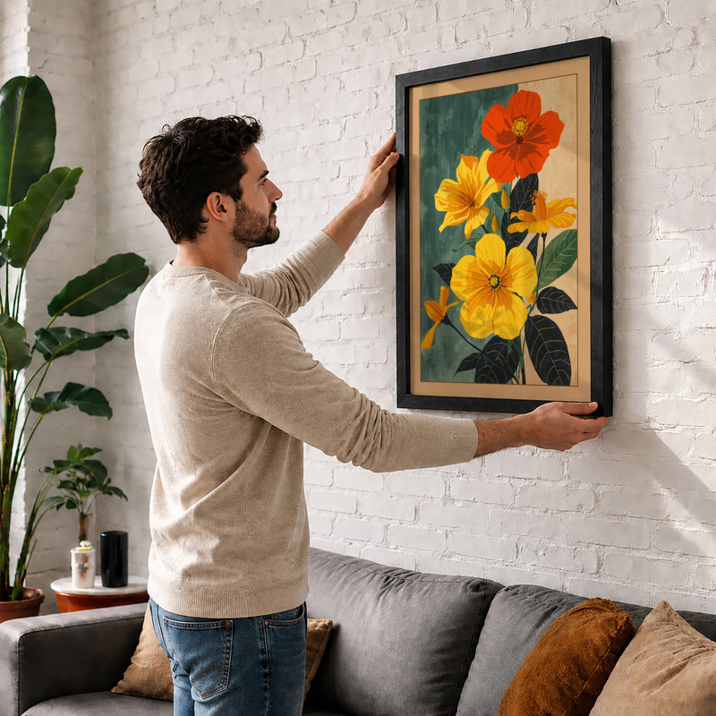 Nasturtium Study Botanical - Framed Print, Black, A3 - 42.0 x 29.7 cm