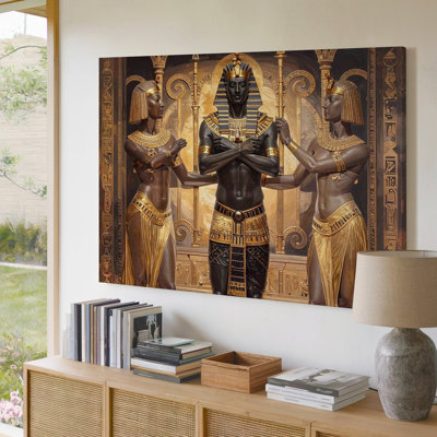 A Symmetrical Composition Featuring A Pharaoh Standing Canvas Tall In The Center Flanked By Two Wall Art Premium Quality Ready To Hang