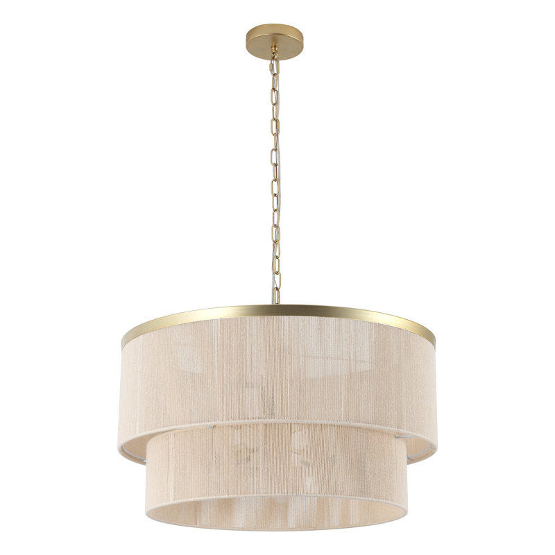 24" 6-Light Dimmable Drum Chandelier, Gold, Beige