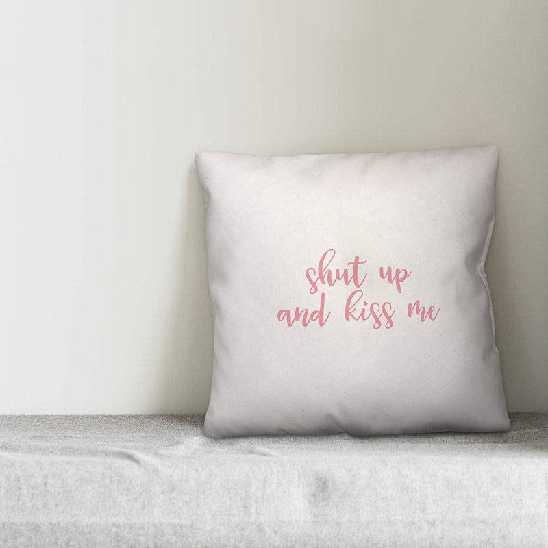  Coussin Shut Up and Kiss Me, Coussin décoratif, Blanc / rose