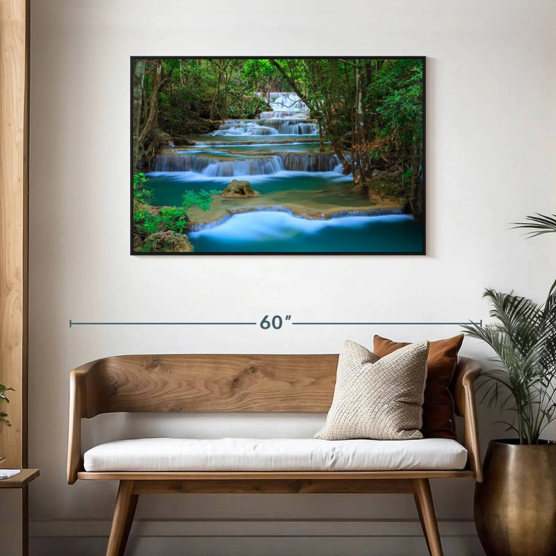 Kanchanaburi Forest Waterfall, Floating Frame Black, 43" X 29"