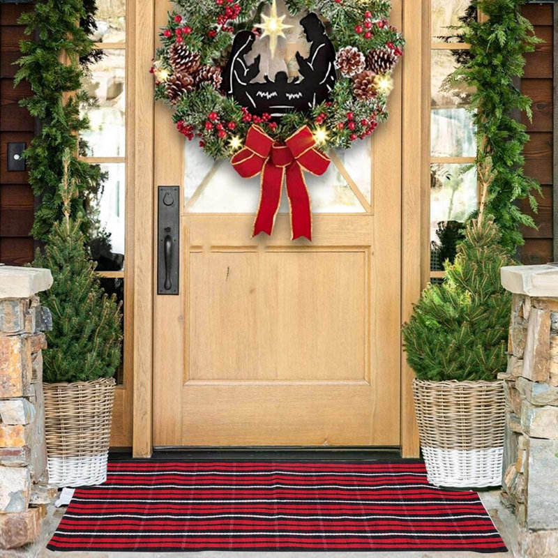 Tapis rouge et noir à motif écossais Noël tissé à la main 27,5 x 43 po Buffalo