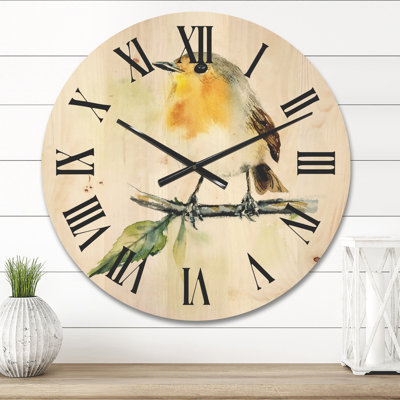 Horloge murale traditionnelle en bois - Petit merle sur une branche