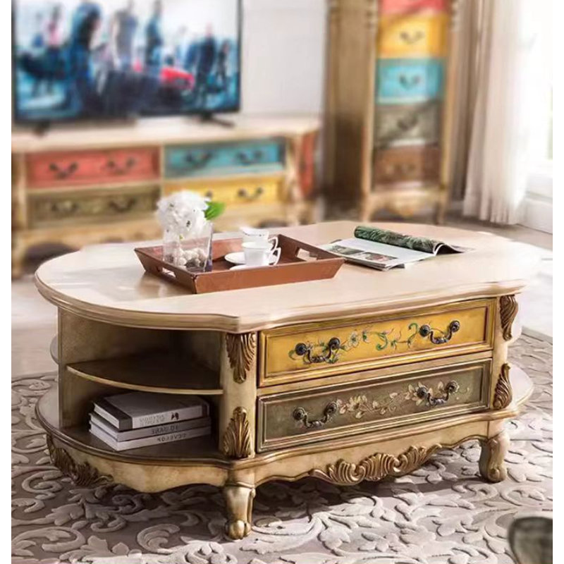 Vintage painted solid wood coffee table, 21.65'' H x 55.12'' W x 33.46'' D
